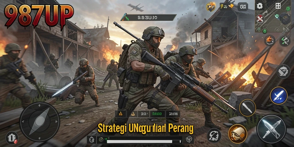 Tampilan gameplay menegangkan dalam game strategi 987UP.