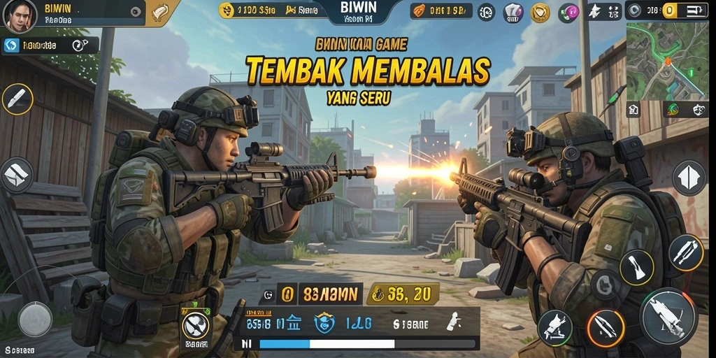 Tampilan aksi seru dalam gameplay BIWIN dengan karakter dan senjata yang menarik.