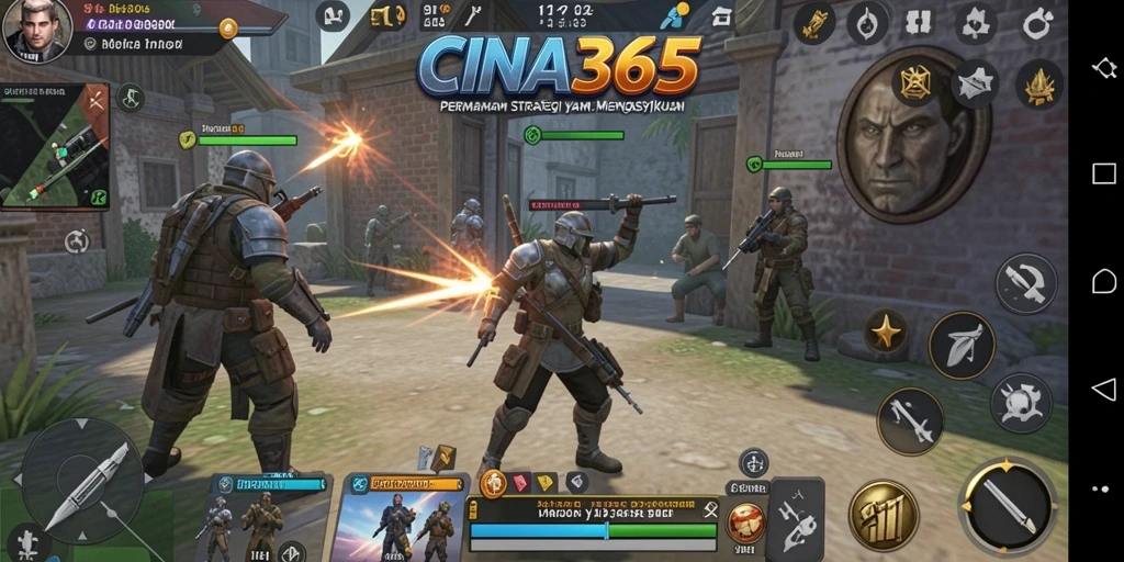 Screenshot gameplay CINA365 yang menampilkan pertempuran strategis.