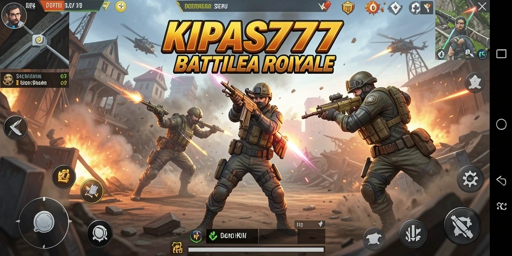Tampilan gameplay seru KIPAS777 dengan pertarungan intens Battle Royale.