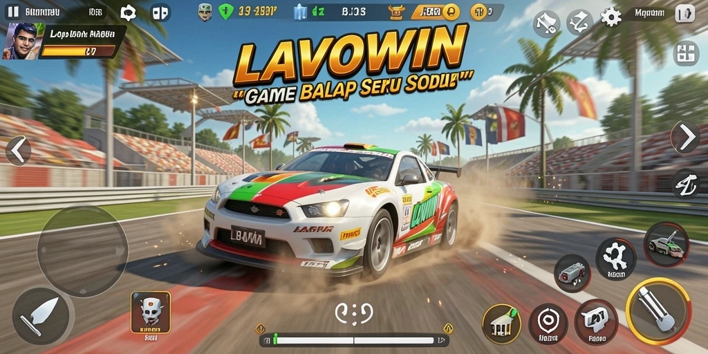 Screenshot gameplay LAVOWIN menampilkan balapan seru dan grafis yang menakjubkan.