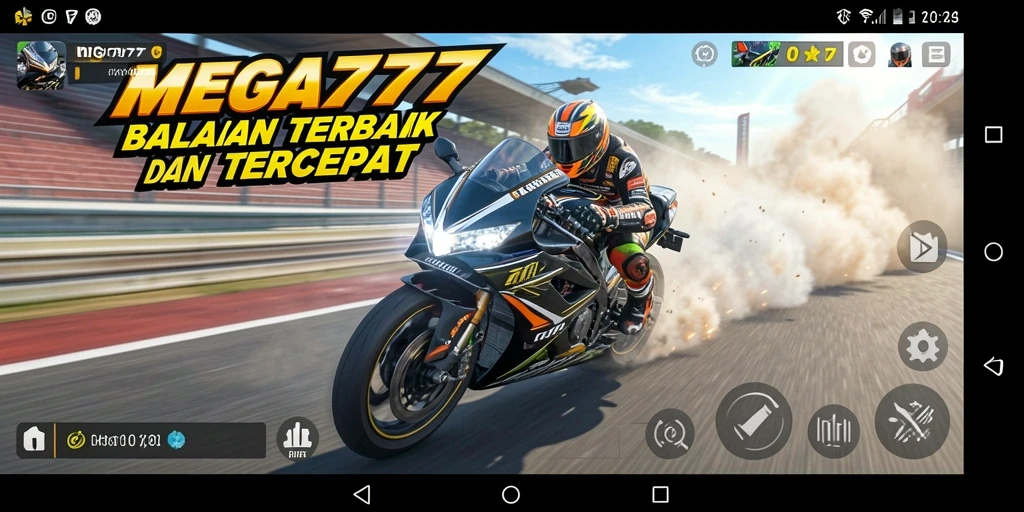 Screenshot MEGA777 menunjukkan aksi balapan motor yang penuh adrenalin.
