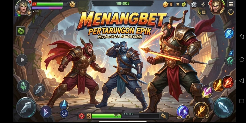 Screenshot menunjukkan karakter dalam aksi seru di MENANGBET.