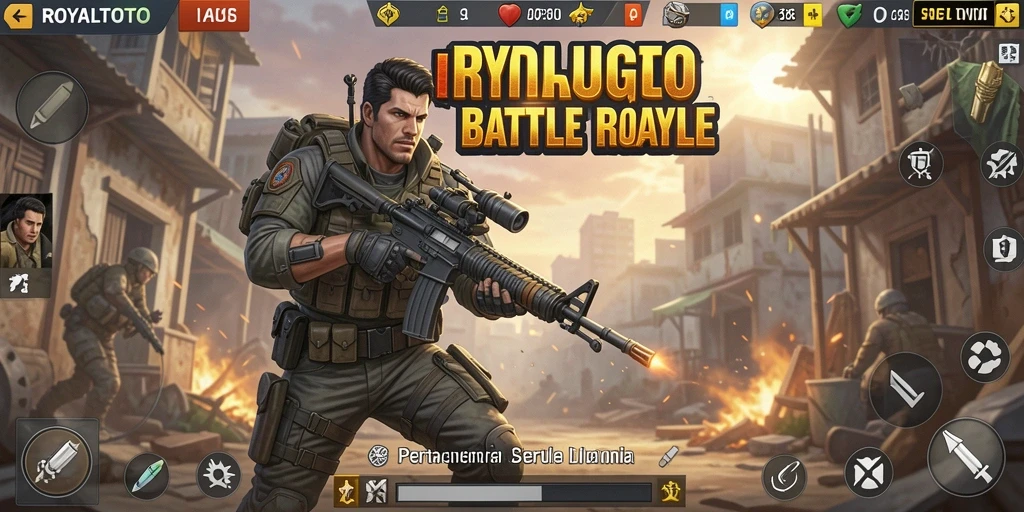 Gameplay intens ROYALTOTO dalam aksi battle royale.