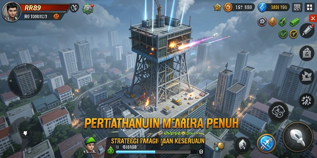 Screenshot gameplay mempertahankan menara dari gelombang musuh.