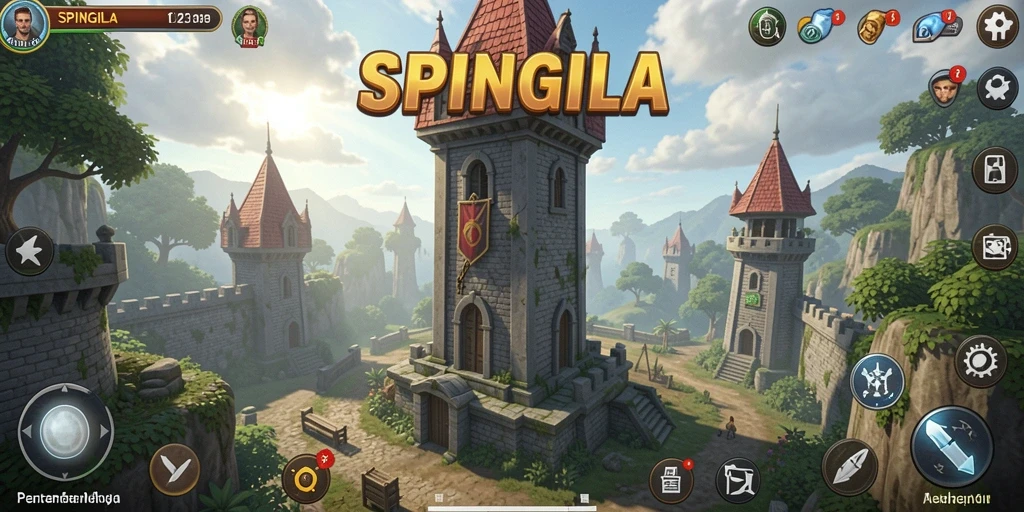 Tangkapan layar gameplay SPINGILA dengan menara pertahanan yang strategis.