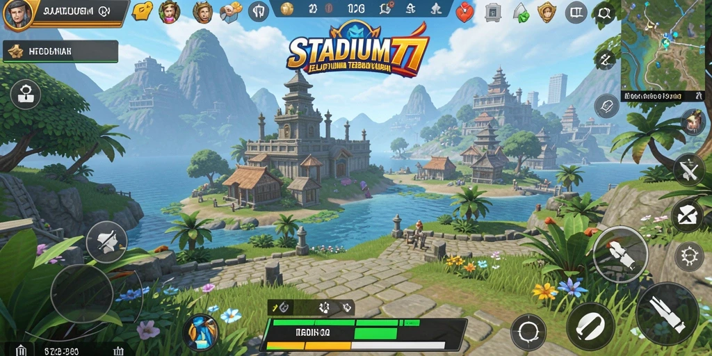 Screenshot utama STADIUM77 yang menampilkan eksplorasi dunia terbuka.
